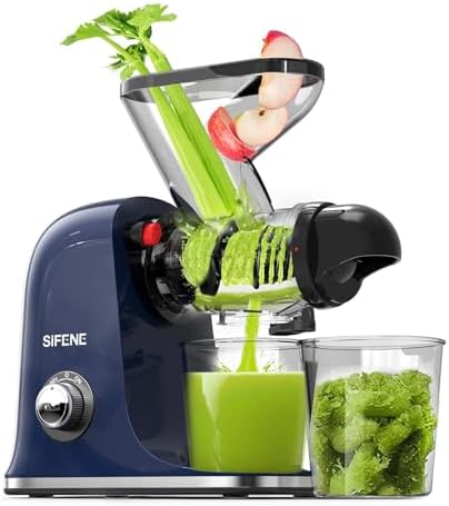 Cold Press Juicer, SiFENE Slow Masticating Juicer Machine, Compact Single Serve, Vegetable and Fruit Juice Maker Squeezer Machines, Easy to Clean, BPA Free, Blue
